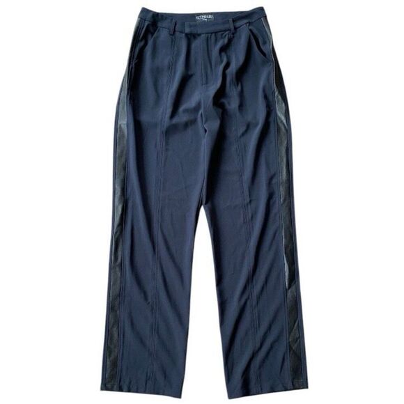 Kittenish Navy Faux Leather Piped High Waist Trouser Pants NWT Size Medium Tall - Picture 1 of 6